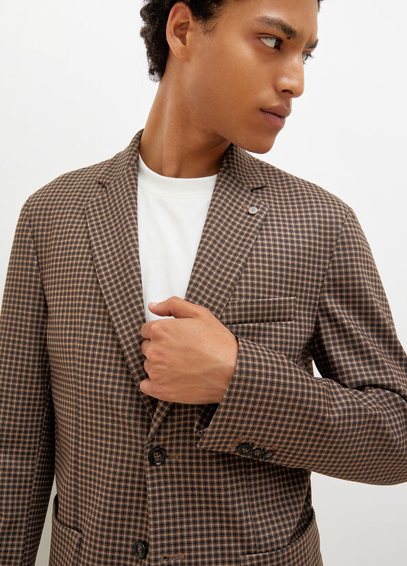 Beige Men's Liu Jo Checked Blazer Jackets | RSO-409518