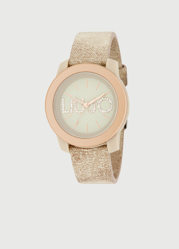 Beige / Pink Women\'s Liu Jo With Denim Strap Watches | XTN-832601