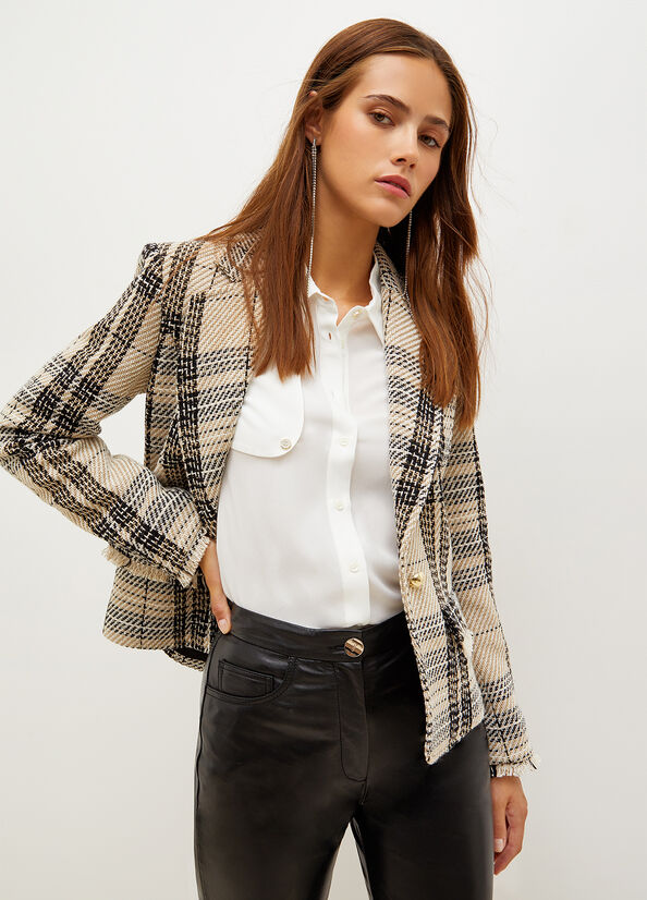 Beige Women\'s Liu Jo Blazer In Woven Check Bouclé Jackets | KMF-130542