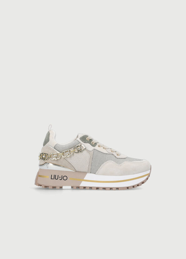 Beige Women's Liu Jo Leather Platform Sneakers | PUF-734082