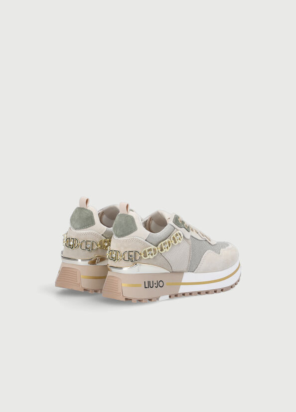 Beige Women's Liu Jo Leather Platform Sneakers | PUF-734082