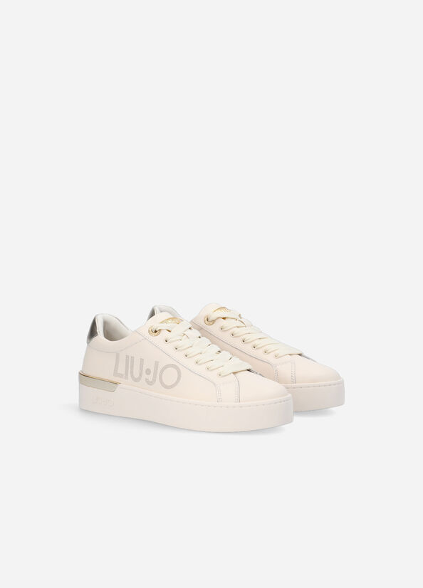 Beige Women's Liu Jo Leather With Logo Sneakers | EXC-098372