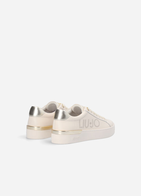 Beige Women's Liu Jo Leather With Logo Sneakers | EXC-098372