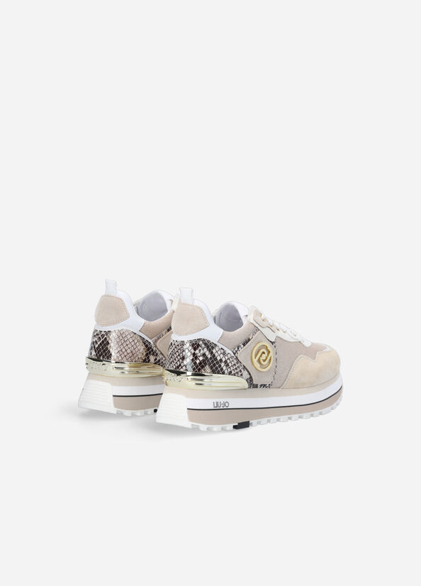 Beige Women's Liu Jo Platform With Python Print Sneakers | GEW-105924