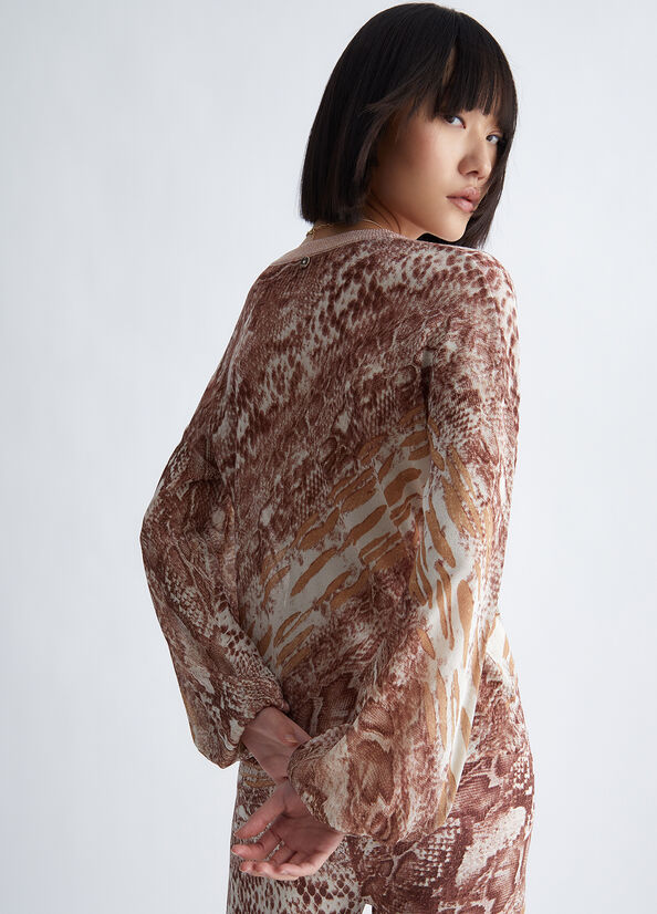 Beige Women's Liu Jo Python Print Sweaters | MNA-607491