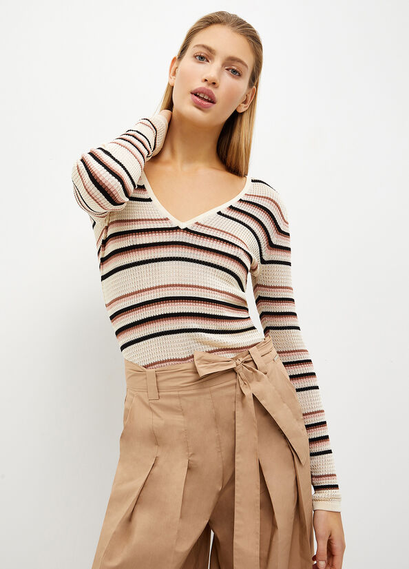 Beige Women\'s Liu Jo Striped Sweaters | EFZ-256739