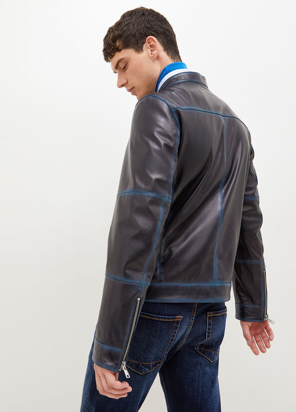 Black / Blue Men's Liu Jo Biker With Shades Jackets | ZLB-015497