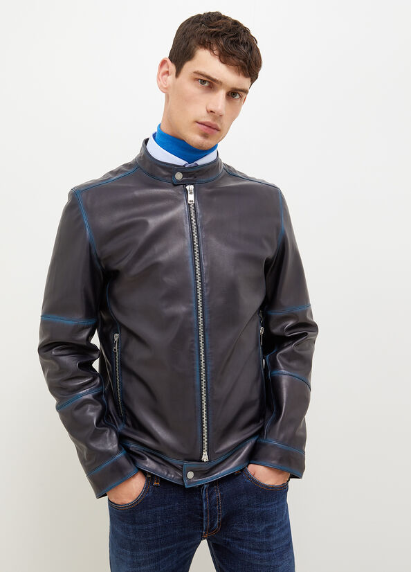 Black / Blue Men\'s Liu Jo Biker With Shades Jackets | ZLB-015497