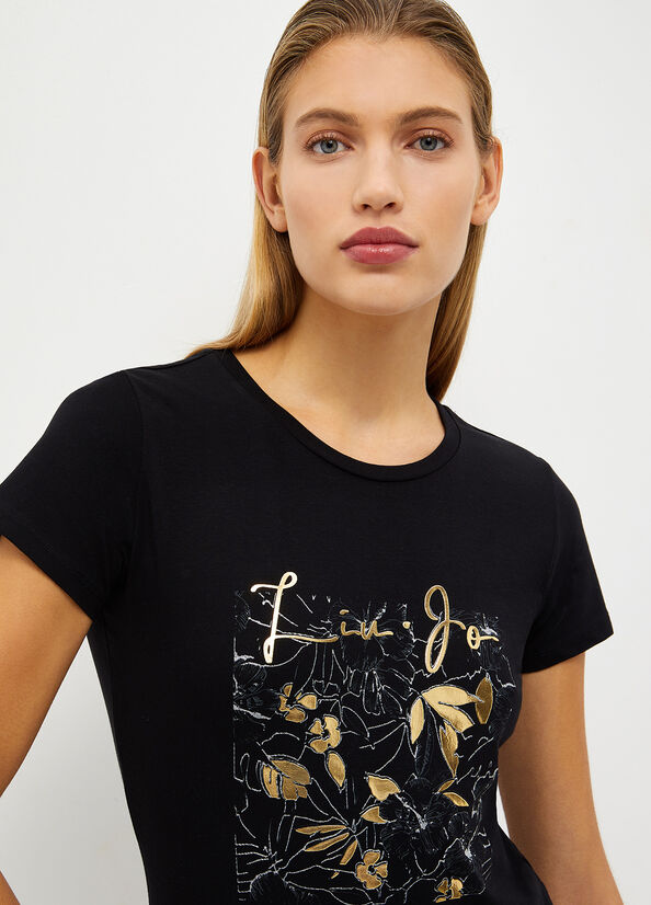 Black / Gold Women's Liu Jo Eco-Friendly T Shirts | WUG-742531