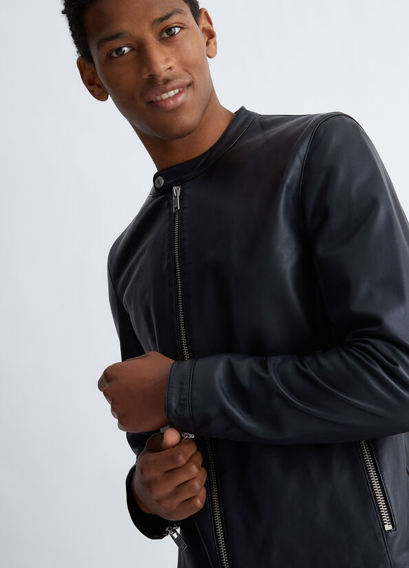 Black Men's Liu Jo Leather Jackets | PHV-308219