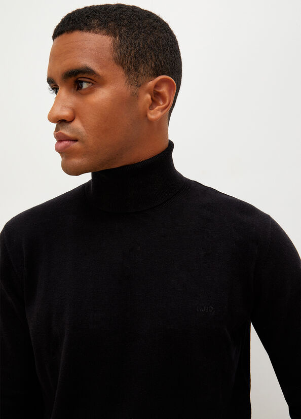 Black Men's Liu Jo Turtleneck In Cotton Sweaters | YIK-869140