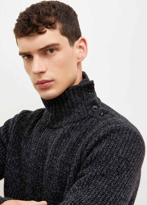 Black Men's Liu Jo Turtleneck With Logo Buttons Sweaters | RBN-792605