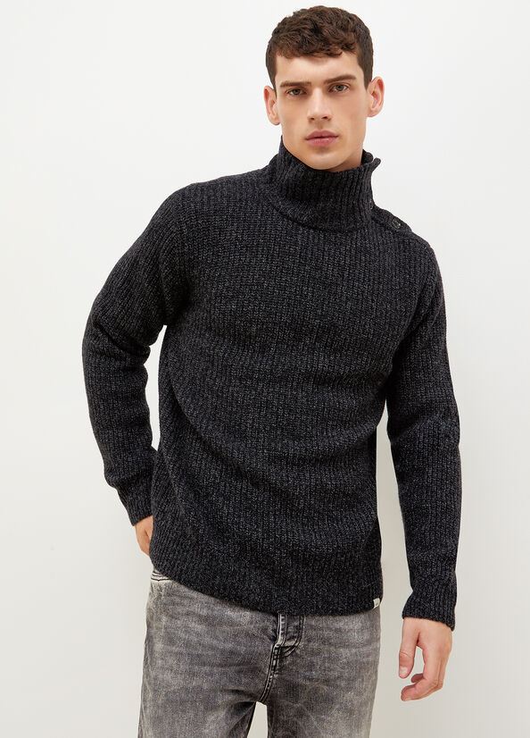 Black Men\'s Liu Jo Turtleneck With Logo Buttons Sweaters | RBN-792605