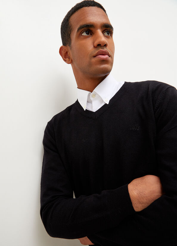 Black Men's Liu Jo V-Neck Sweaters | JHE-802135