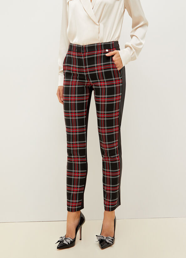 Black / Red Women\'s Liu Jo Slim Fit Tartan Pants | UQY-526810