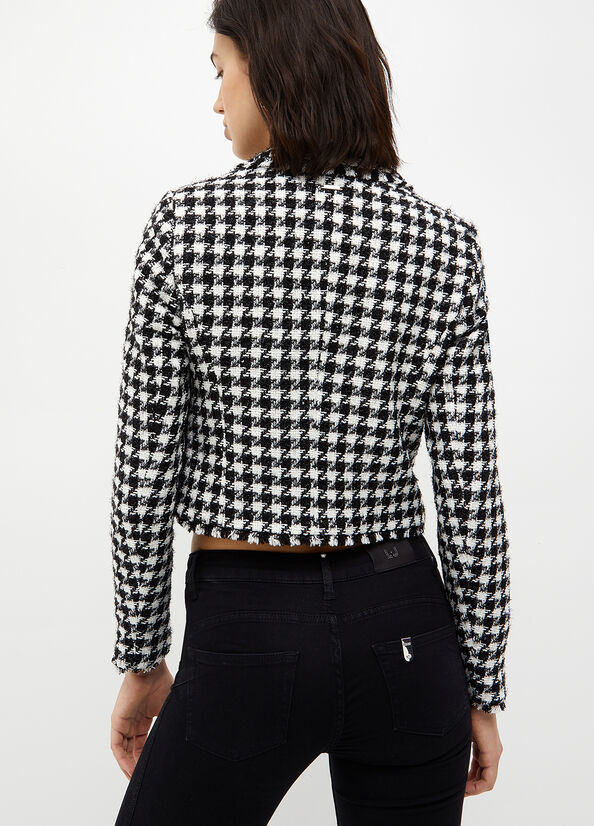 Black / White Women's Liu Jo Houndstooth Bouclé Blazer Jackets | SIY-829056