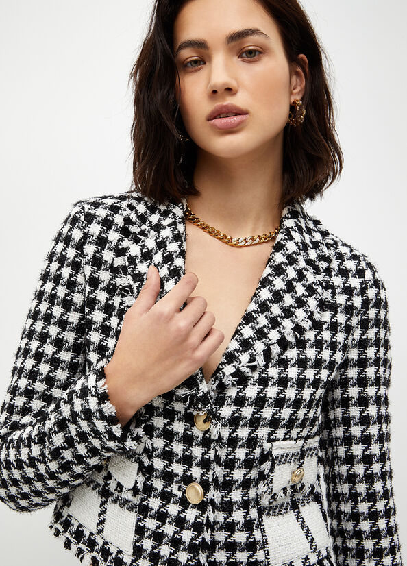 Black / White Women's Liu Jo Houndstooth Bouclé Blazer Jackets | SIY-829056