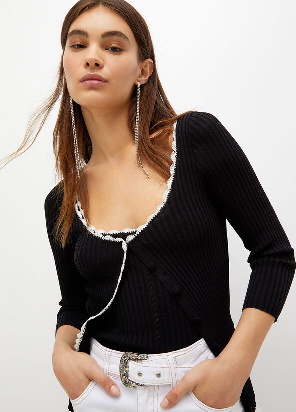 Black / White Women's Liu Jo Knit Sweaters | PDX-547612