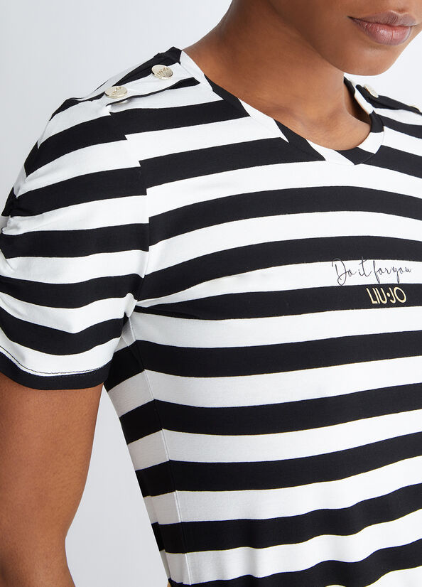 Black / White Women's Liu Jo Striped Jersey T Shirts | LHD-764305