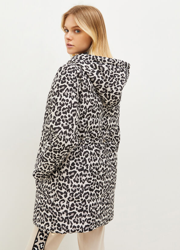 Black Women's Liu Jo Animal-Print Padded Coats | CUY-072481