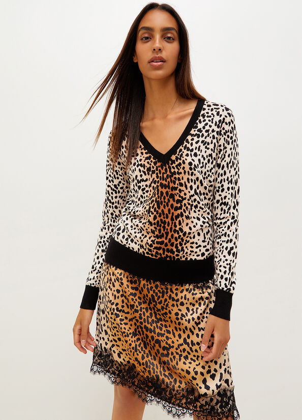 Black Women\'s Liu Jo Animal Print Sweaters | FNI-037126