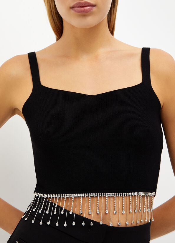 Black Women's Liu Jo Bralette With Jewel Fringes T Shirts | LFE-439076