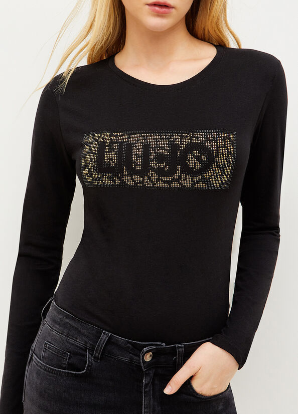 Black Women's Liu Jo Cotton With Logo T Shirts | NMQ-651834