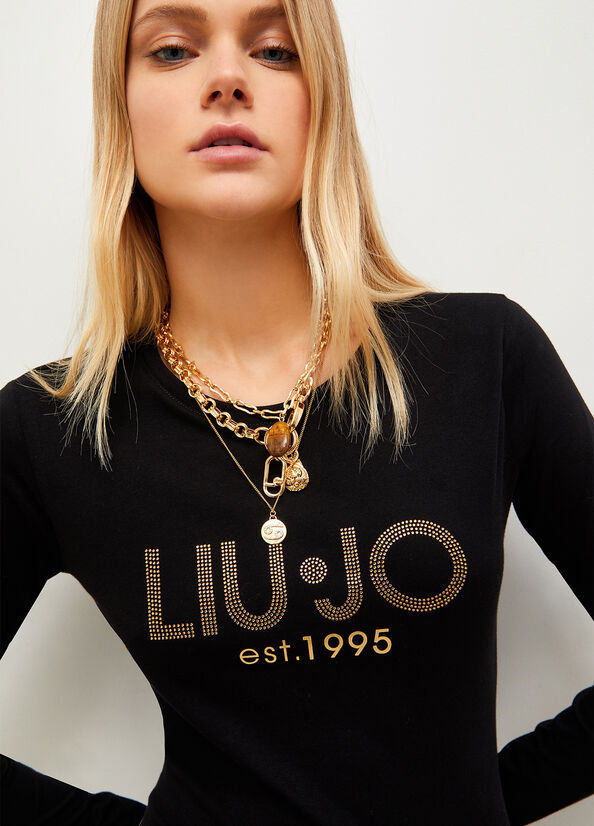 Black Women's Liu Jo Cotton With Logo T Shirts | QYG-213459