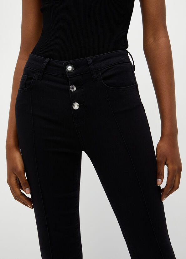 Black Women's Liu Jo Cropped Bottom Up Skinny Jeans | YMI-910357