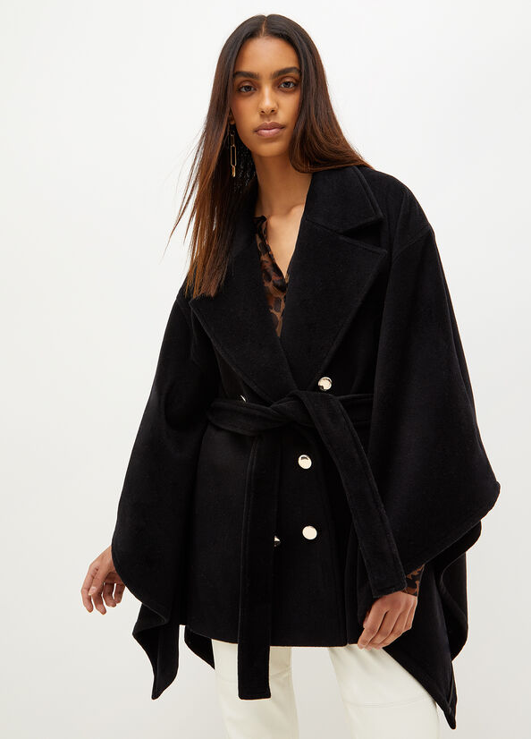 Black Women\'s Liu Jo Double-Breasted Blend Cape Coats | GPT-743021