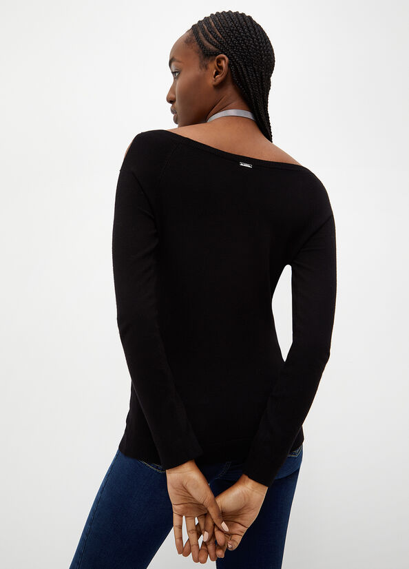 Black Women's Liu Jo Eco-Friendly Cut-Out Sweaters | LTY-418325