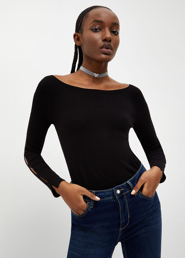 Black Women\'s Liu Jo Eco-Friendly Cut-Out Sweaters | LTY-418325