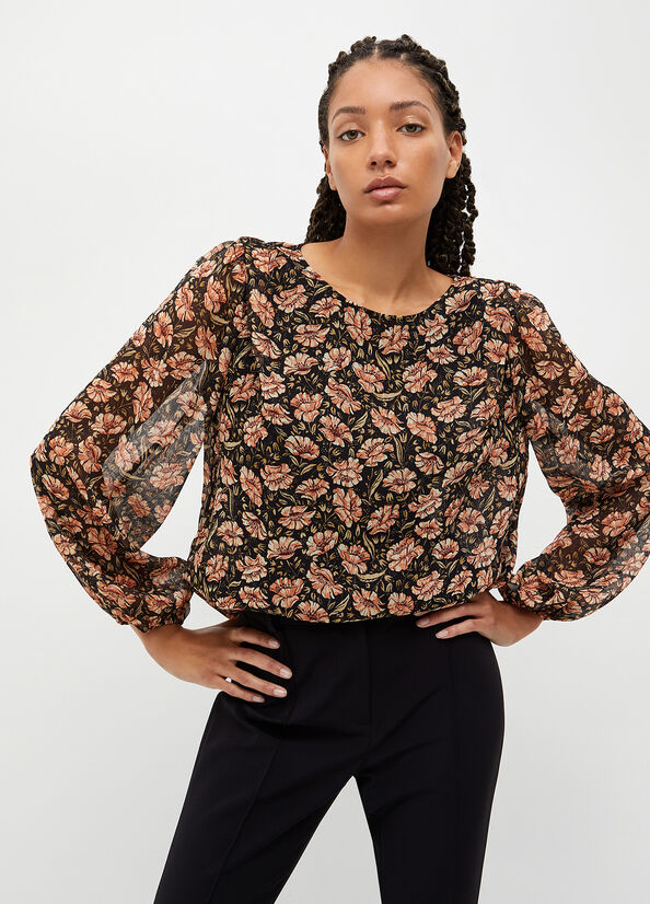 Black Women\'s Liu Jo Eco-Friendly Floral Blouse Shirts | AUJ-075641