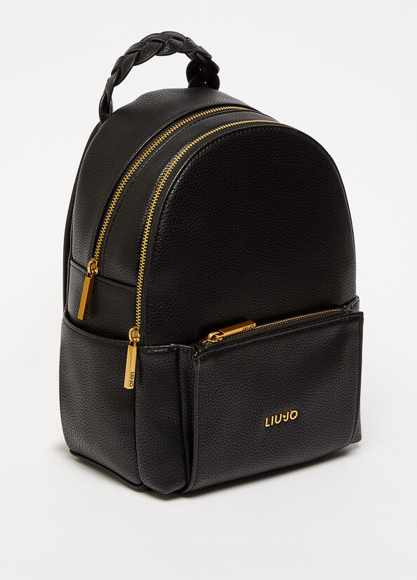 Black Women's Liu Jo Eco-Friendly With Logo Backpacks | DJP-705348