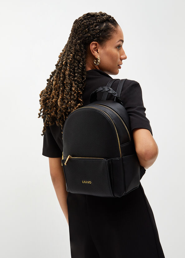 Black Women\'s Liu Jo Eco-Friendly With Logo Backpacks | DJP-705348