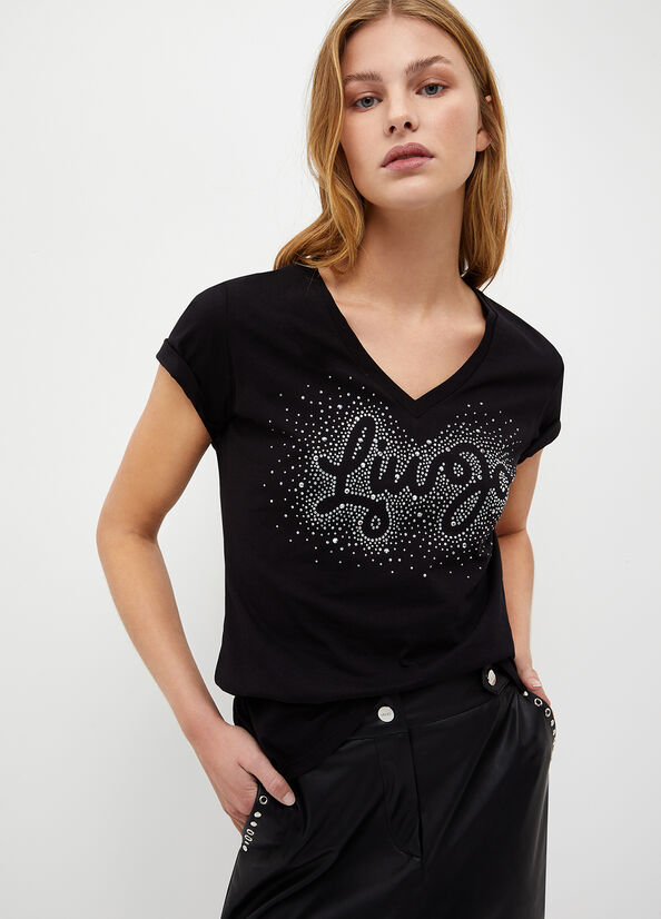 Black Women\'s Liu Jo Eco-Friendly With Logo Tops | EIT-748692