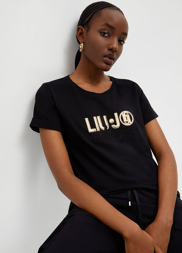 Black Women's Liu Jo Eco-Friendly With Logo T Shirts | QKI-764180