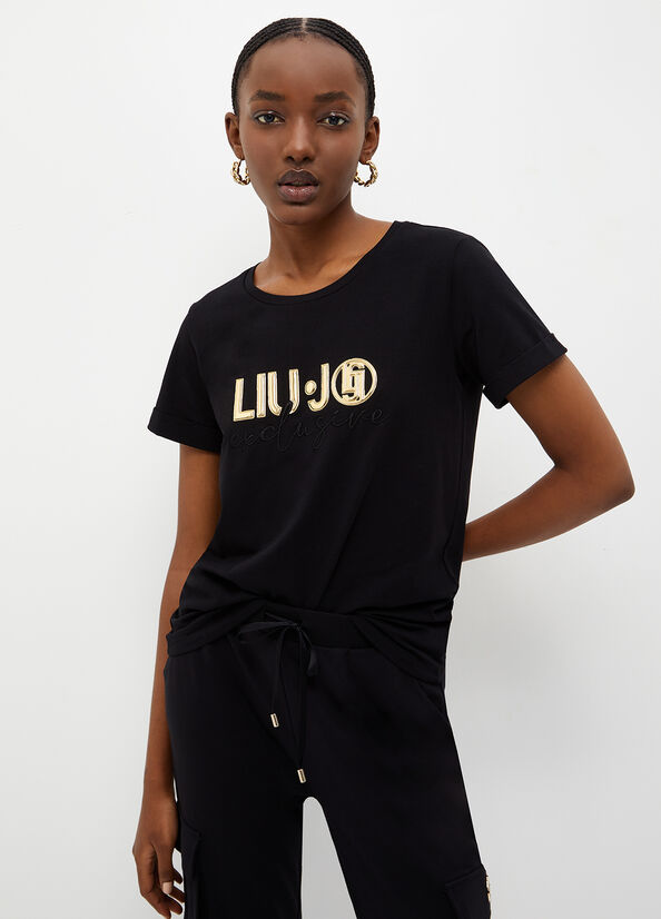 Black Women\'s Liu Jo Eco-Friendly With Logo T Shirts | QKI-764180