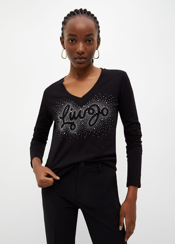 Black Women\'s Liu Jo Eco-Friendly With Logo Tops | WIC-718024