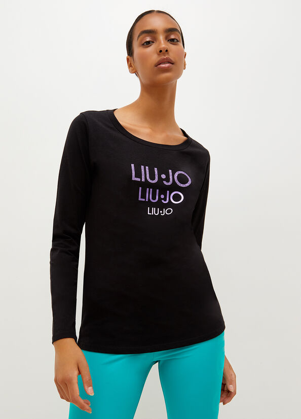 Black Women\'s Liu Jo Eco-Friendly With Logo T Shirts | XSC-104957