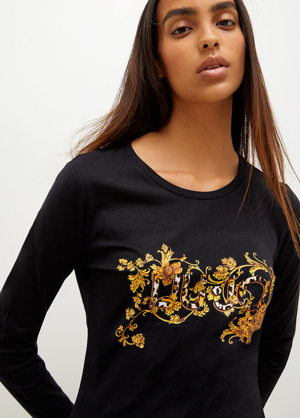 Black Women's Liu Jo Eco-Friendly With Print T Shirts | OFI-358419