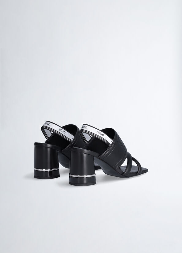 Black Women's Liu Jo Heeled With Maxi Logo Sandals | NST-179240