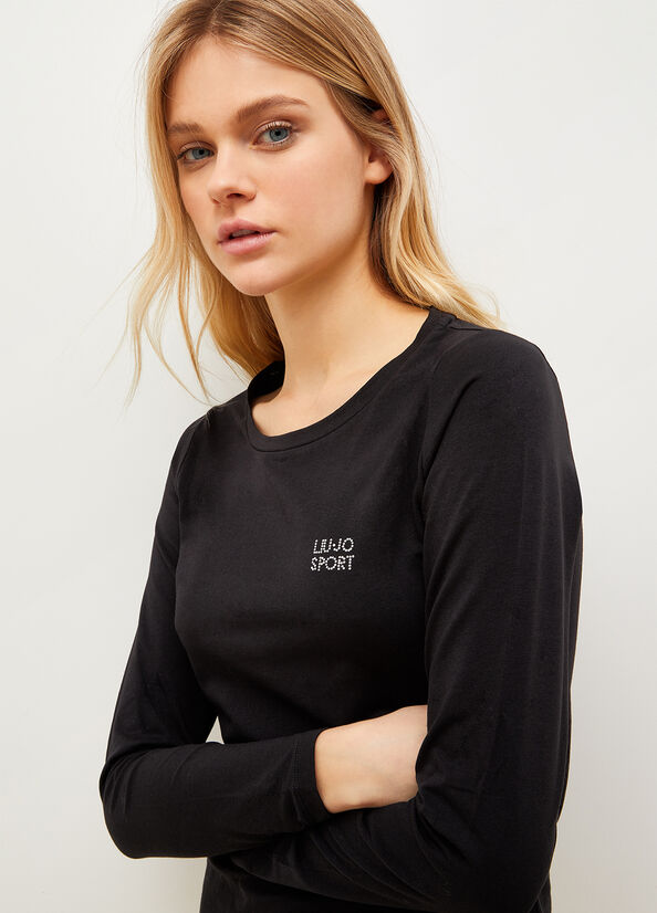 Black Women's Liu Jo Jersey With Logo T Shirts | JZP-635209