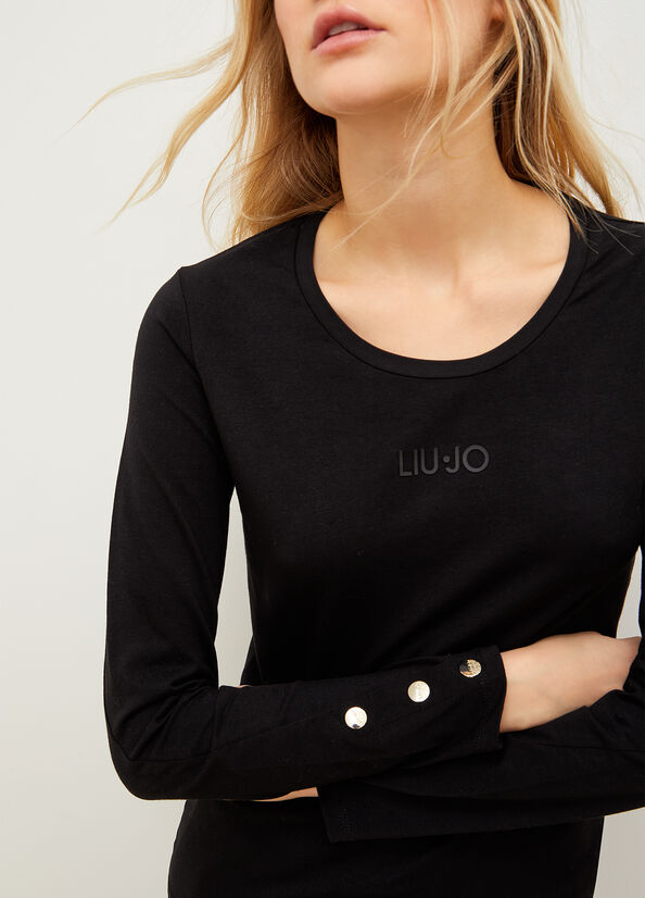 Black Women's Liu Jo Jersey With Logo T Shirts | KLT-793648