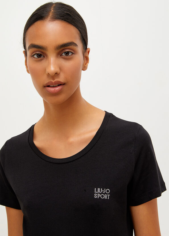 Black Women's Liu Jo Jersey With Logo T Shirts | MLI-618423