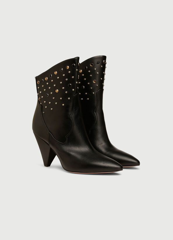 Black Women's Liu Jo Leather With Jewels Ankle Boots | AKC-402378