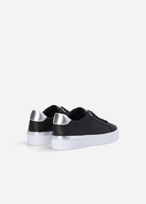 Black Women's Liu Jo Leather With Logo Sneakers | HQA-629157