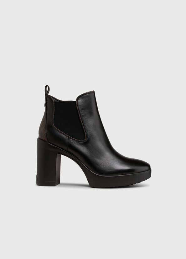 Black Women's Liu Jo Leather With Monogram Detail Ankle Boots | YWO-319782