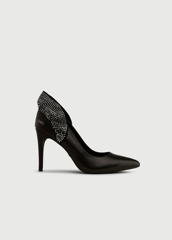 Black Women's Liu Jo Leather With Ruching High Heels | INC-082394