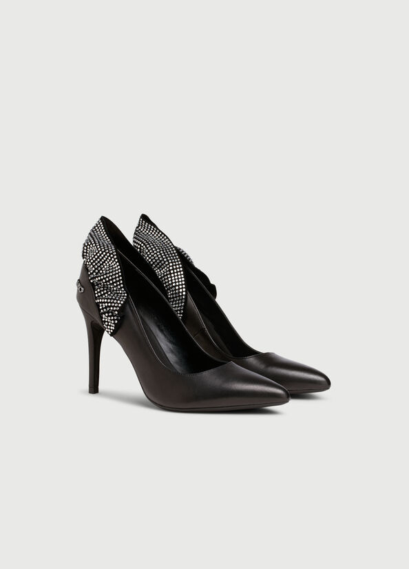 Black Women's Liu Jo Leather With Ruching High Heels | INC-082394